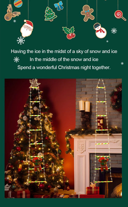 LED Świąteczna Lampka – Drabina z Mikołajem, Dekoracja Boże Narodzenie i Nowy Rok, Wewnętrzna i Zewnętrzna