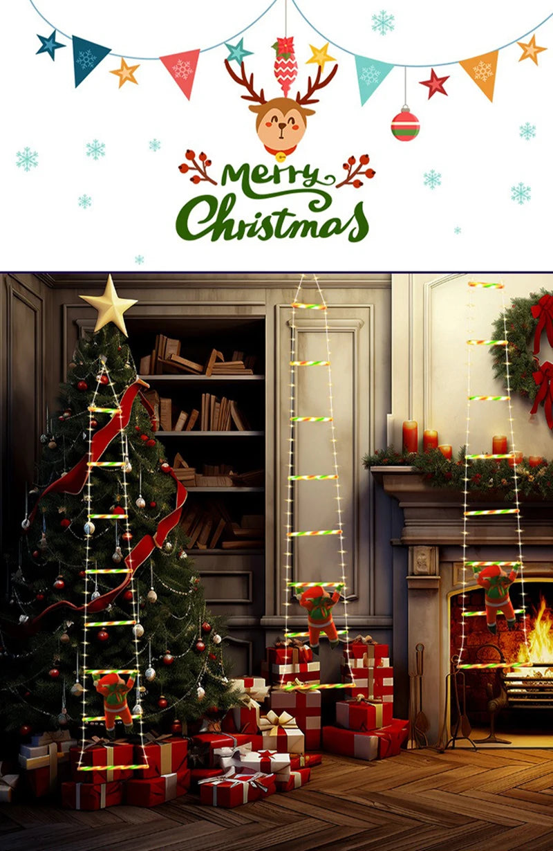 LED Świąteczna Lampka – Drabina z Mikołajem, Dekoracja Boże Narodzenie i Nowy Rok, Wewnętrzna i Zewnętrzna