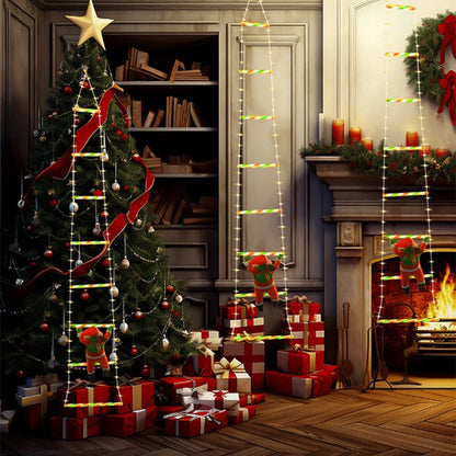 LED Świąteczna Lampka – Drabina z Mikołajem, Dekoracja Boże Narodzenie i Nowy Rok, Wewnętrzna i Zewnętrzna