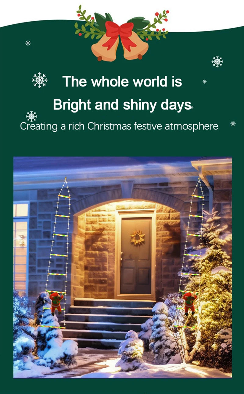 LED Świąteczna Lampka – Drabina z Mikołajem, Dekoracja Boże Narodzenie i Nowy Rok, Wewnętrzna i Zewnętrzna