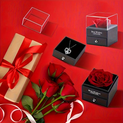Permanent Rose Gift Box – Naszyjnik z Wieloma Zawieszkami i Wieczną Różą | Elegancka Biżuteria dla Kobiety, Prezent dla Mamy, Partnerki lub Przyjaciółki