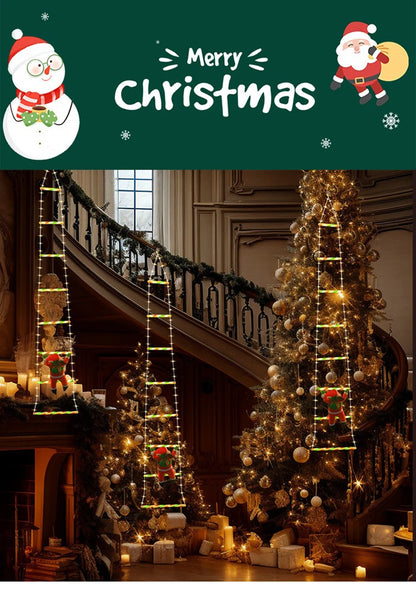 LED Świąteczna Lampka – Drabina z Mikołajem, Dekoracja Boże Narodzenie i Nowy Rok, Wewnętrzna i Zewnętrzna