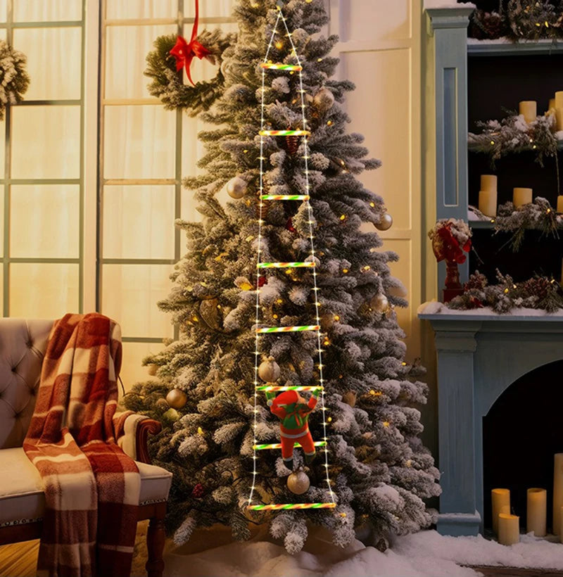 LED Świąteczna Lampka – Drabina z Mikołajem, Dekoracja Boże Narodzenie i Nowy Rok, Wewnętrzna i Zewnętrzna